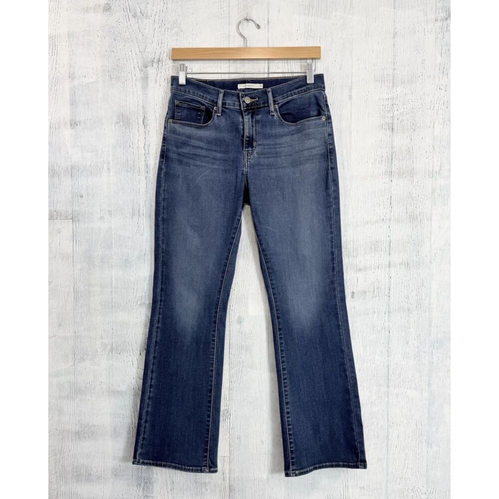 Levi's Curvy Bootcut Jeans Stretch Mid Rise Blue Whiskered Denim Women's 30x30